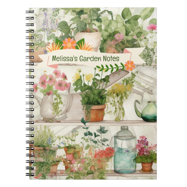 Caderno Espiral Flor Botânica Vase Garden Plantas Aquarela (Frente)