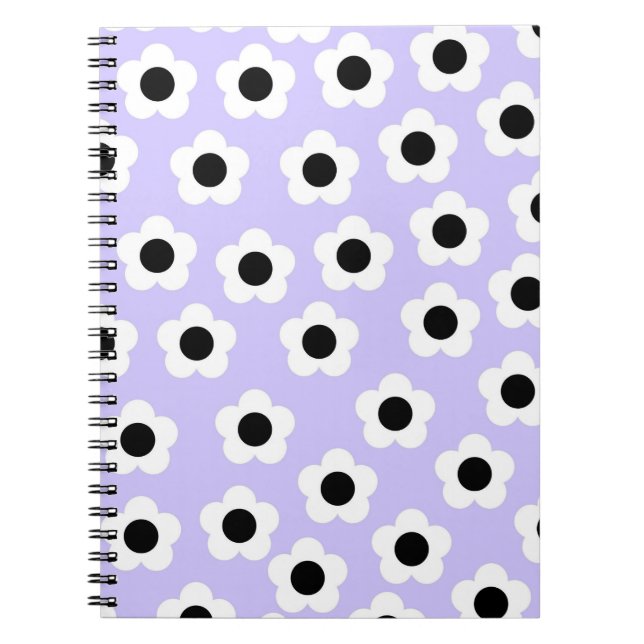 Caderno Espiral Flor branco e preto com fundo azul (Frente)