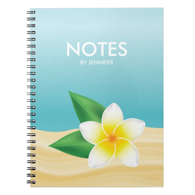 Caderno Espiral Flor Branco Frangipani com Título Personalizável (Frente)