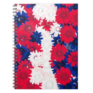 Caderno Espiral Flor branco vermelho e azul