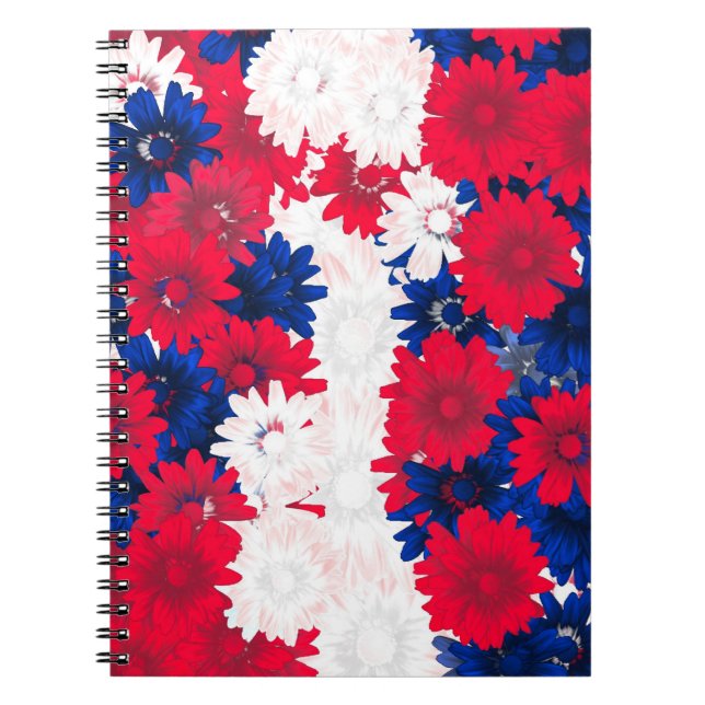 Caderno Espiral Flor branco vermelho e azul (Frente)
