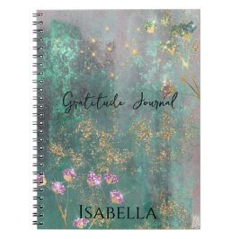 Caderno Espiral Flor brilhante Glitz Abstrato Verde Dourada
