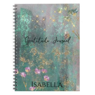Caderno Espiral Flor brilhante Glitz Abstrato Verde Dourada
