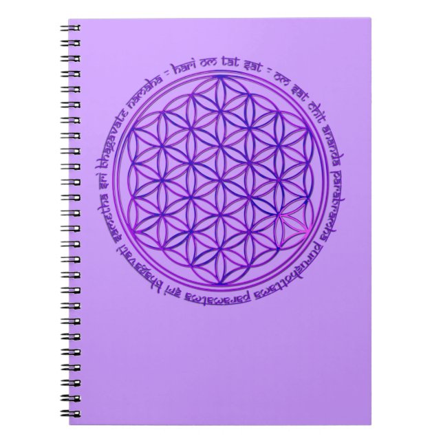 Caderno Espiral Flor da vida - mantra de Moola - violeta (Frente)