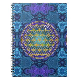 Caderno Espiral Flor da vida - ouro - fractal 1