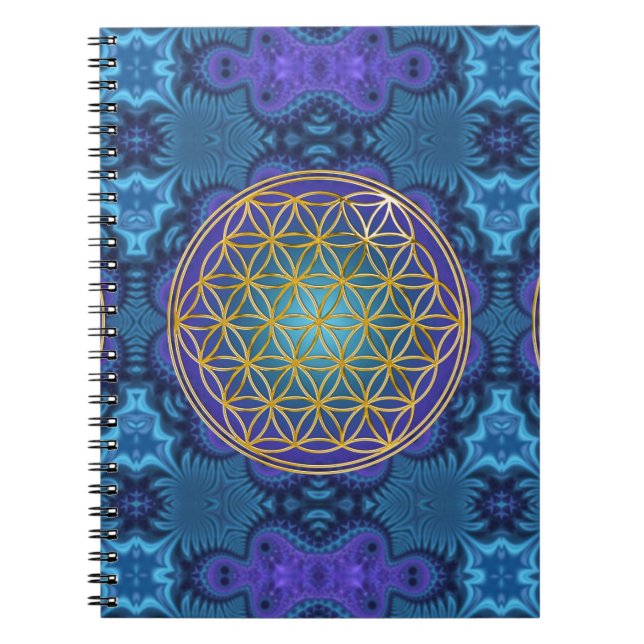 Caderno Espiral Flor da vida - ouro - fractal 1 (Frente)
