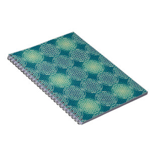 Caderno Espiral Flor da vida - padrão do selo - azul ciano