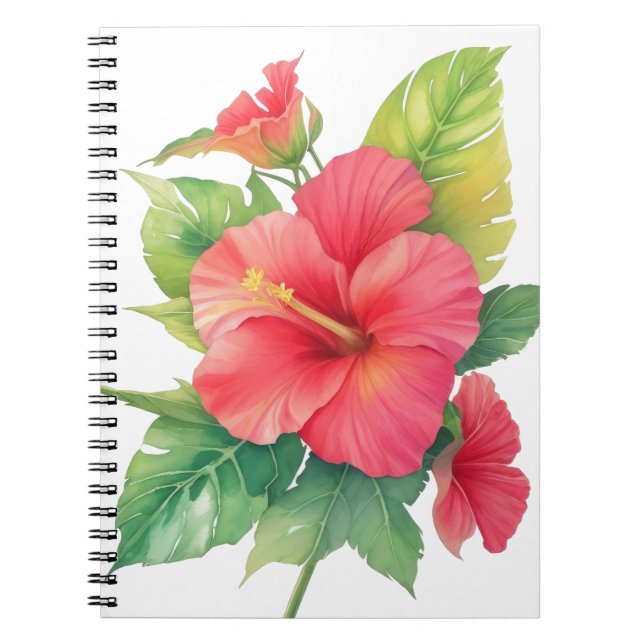Caderno Espiral Flor de Aquarela Rosa Hibiscus (Frente)
