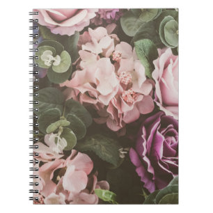 Caderno Espiral Flor de buquê, filtro de safra, belo grupo de trás