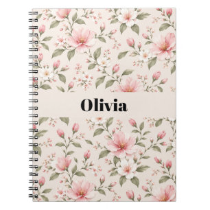 Caderno Espiral Flor de Cerejeira Rosa Suave Padrão Floral Sem Cos