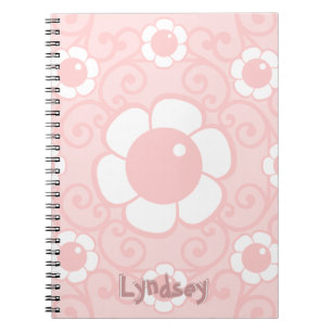 Caderno Espiral Flor de desenho rosa pálido Flor floresce seu nome