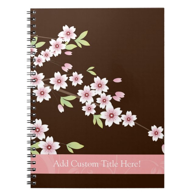 Caderno Espiral Flor de Dogwood Rosa/Marrom Personalizado (Frente)