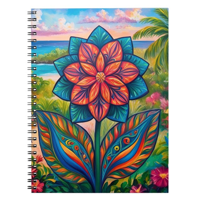 Caderno Espiral Flor de Fantasia Tropical Vibrante no Paraíso (Frente)