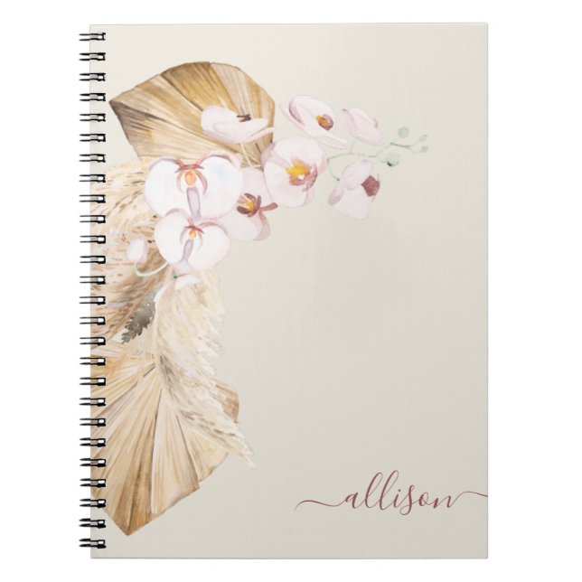 Caderno Espiral Flor de Grama Boho Pampas (Frente)