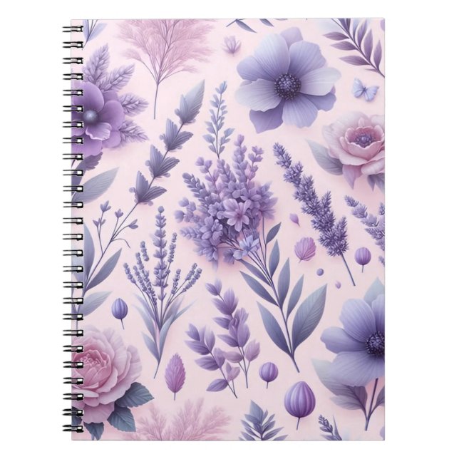 Caderno Espiral Flor de Lavanda estética púrpura de Pastel (Frente)