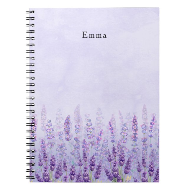 Caderno Espiral Flor de Lavanda Roxo e Branco Moderno (Frente)