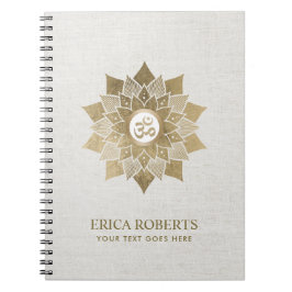 Caderno Espiral Flor de Lotus Dourado Namaste do símbolo do OM da