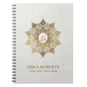 Caderno Espiral Flor de Lotus Dourado Namaste do símbolo do OM da