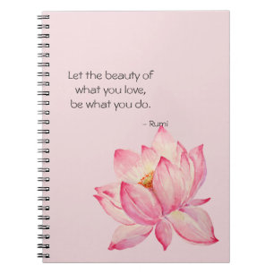 Caderno Espiral Flor de Lótus Rosa Citação de Beleza de Rumi