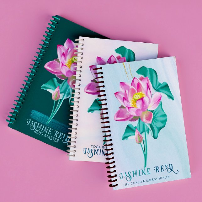 Caderno Espiral Flor de Lotus Rosa | Treinadores de vida e aqueced (Serene hand painted lotus flower for a life coach notebook gift!)