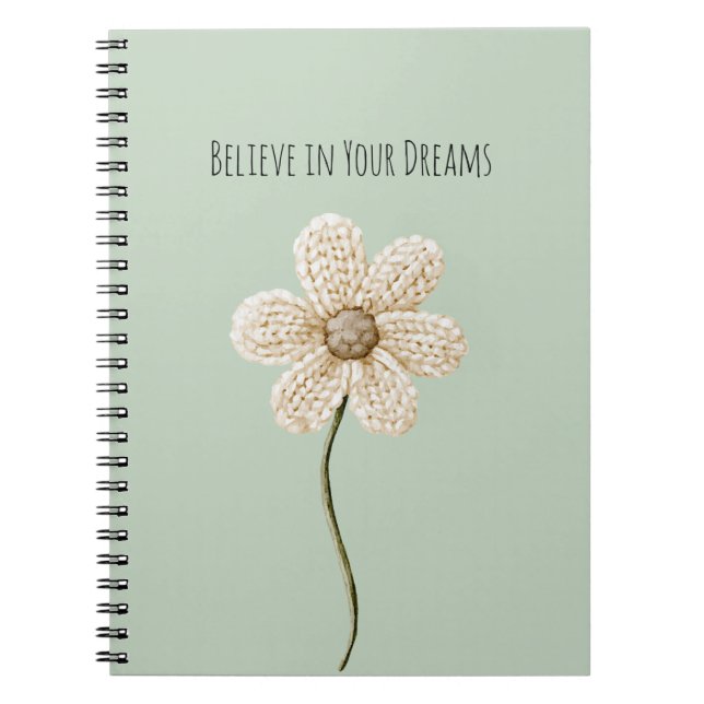 Caderno Espiral Flor de Malha Falsa Verde Menta Creme (Frente)
