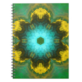 Caderno Espiral Flor de Mandala Psicodélico Amarelo e Verde