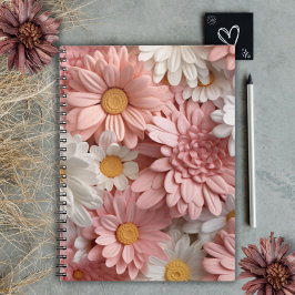Caderno Espiral Flor de margarida 3D, rosa e branca