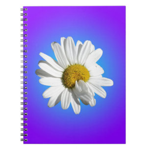 Caderno Espiral Flor de Margarida Branca Gradiente Azul Roxo