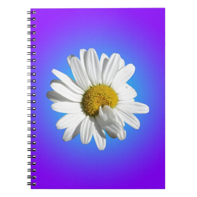 Caderno Espiral Flor de Margarida Branca Gradiente Azul Roxo (Frente)