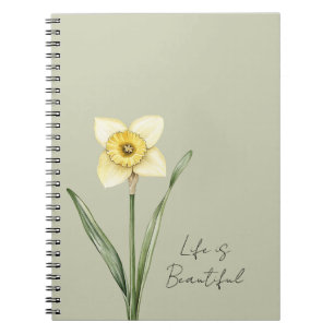 Caderno Espiral Flor de Narciso Amarelo Branco Verde