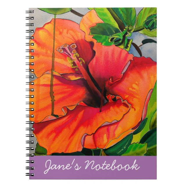 Caderno Espiral Flor de Neon Hibiscus Tropical (Frente)