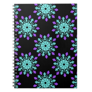 Caderno Espiral Flor de néon roxa e turquesa