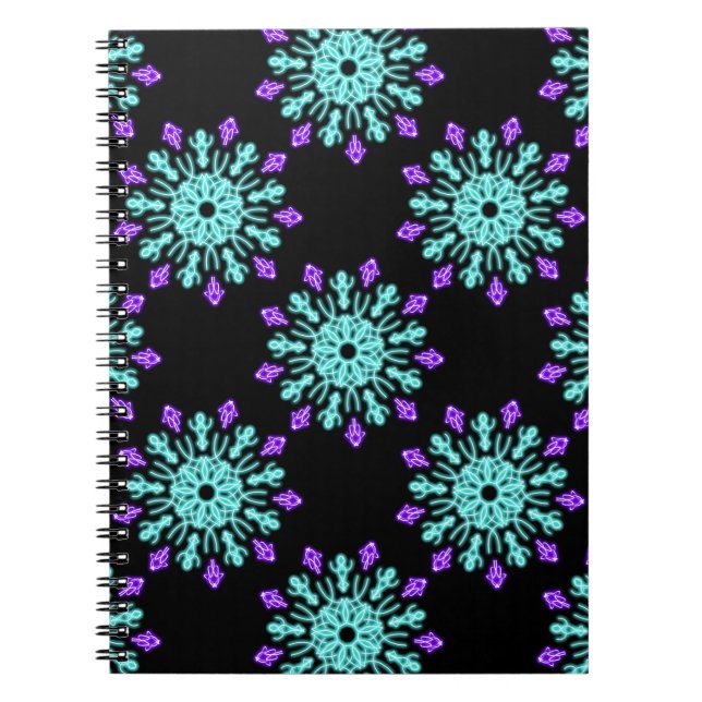 Caderno Espiral Flor de néon roxa e turquesa (Frente)