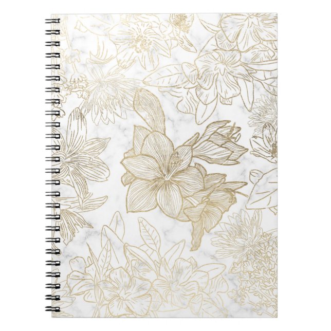 Caderno Espiral Flor de ouro de cinza branca e elegante (Frente)