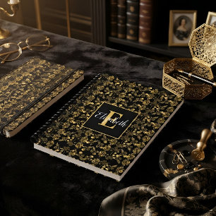 Caderno Espiral Flor de ouro de espiral Damask monograma