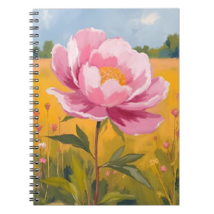 Caderno Espiral Flor de Peônia   Campo de Flores Rosa Aquarela