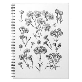 Caderno Espiral Flor de Tatuagem de Vintage Preto e Branco