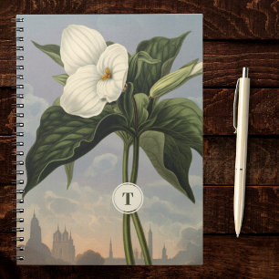 Caderno Espiral Flor de Trílio Branco no Estilo Temple of Flora