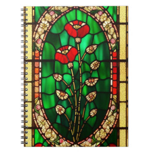 Caderno Espiral Flor de Vidro Manchado Vermelho Elegante