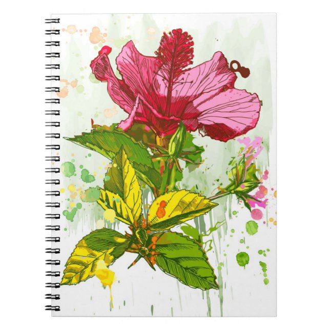 Caderno Espiral Flor do hibiscus - pintura da aguarela (Frente)