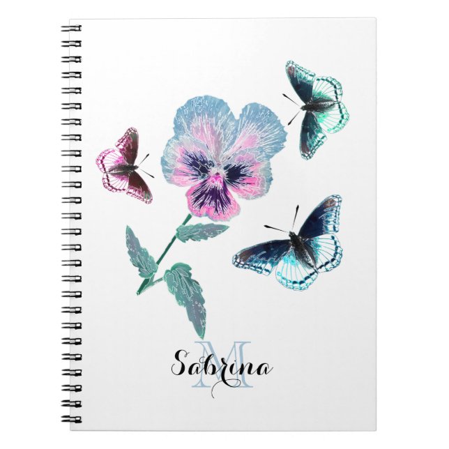 Caderno Espiral Flor e borboletas.Personalizado, (Frente)