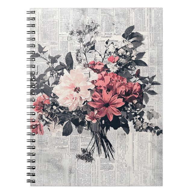 Caderno Espiral Flor e caligrafia russa - Papel castanho envelheci (Frente)