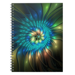 Caderno Espiral Flor Fantasia Luminosa, Fractal Abstrato Colorido