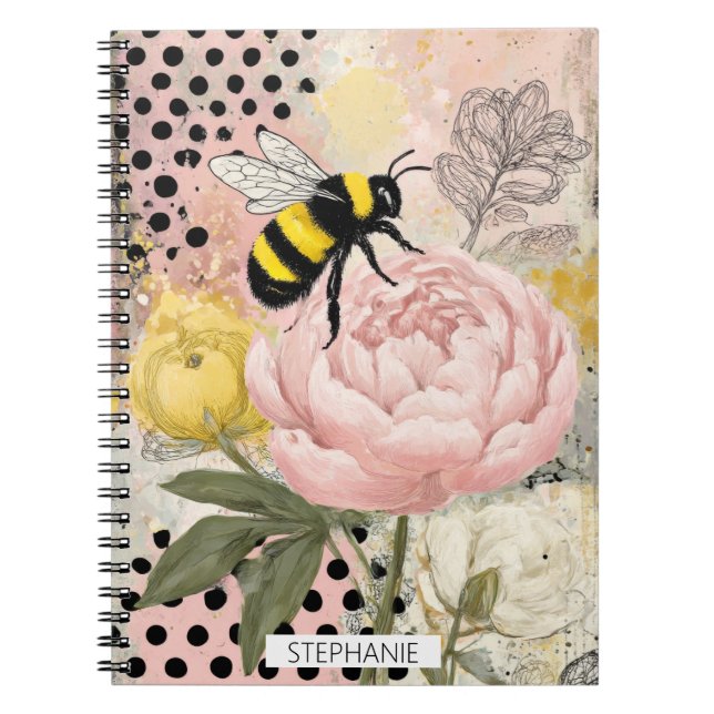 Caderno Espiral Flor Fantasiosa e Abelha – Floral Aconchegante (2) (Frente)