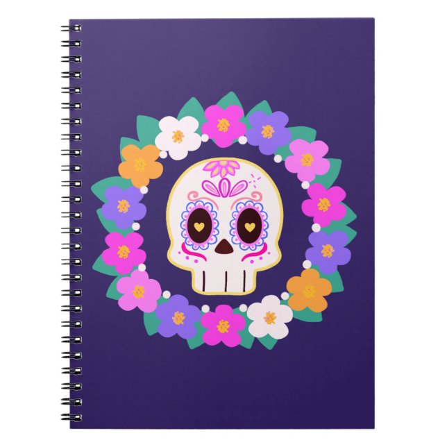 Caderno Espiral Flor Floral Açúcar Crânio (Frente)