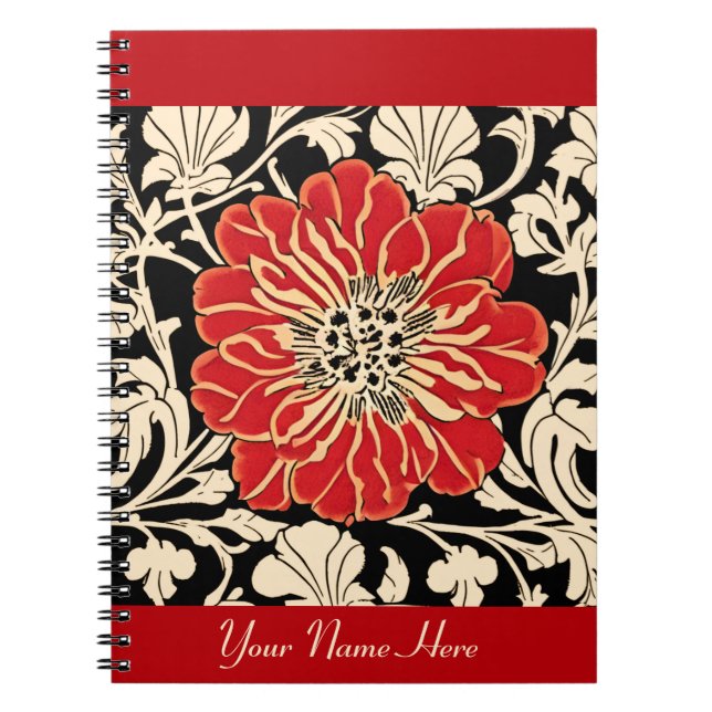 Caderno Espiral Flor Grande de Arte Vermelha Nouveau (Frente)