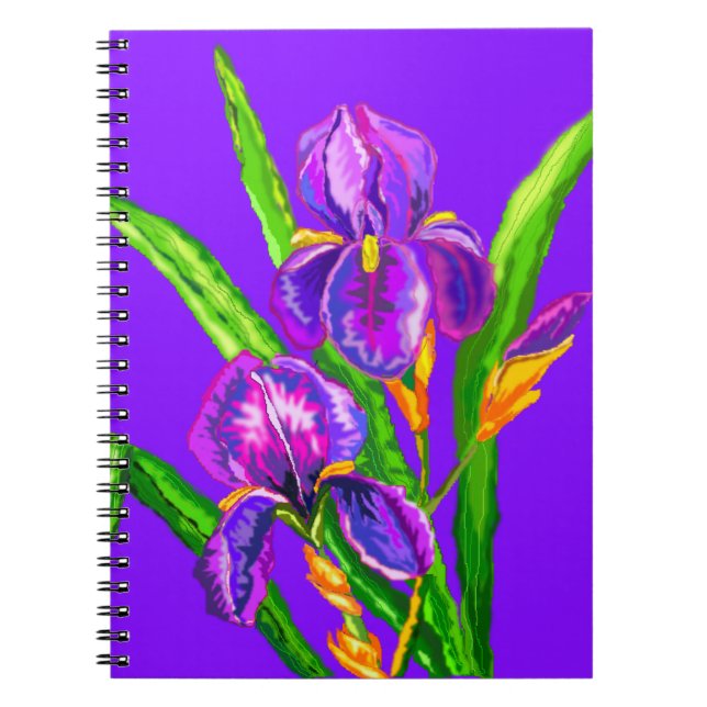 Caderno Espiral Flor Íris - Roxo - Adicionar Sua Foto/Texto/Nome (Frente)