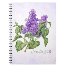 Caderno Espiral Flor Lilac Vintage Floral Verde Roxo Botânico