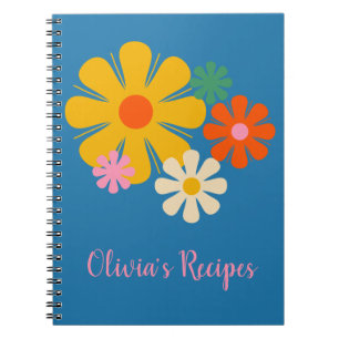 Caderno Espiral Flor Locus Reto 60s 70s Floral em Azul