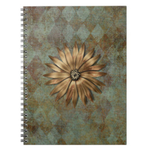 Caderno Espiral Flor metálica Dourado no verde